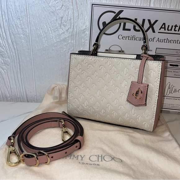 JIMMY CHOO Mini Top Handle Varenne! RARE!🔥 2 Way Embossed Leather Handbag Purse! - Picture 3 of 17